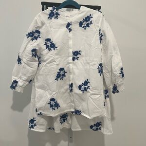 Floral White and Blue Long Sleeve 2piece skirt set